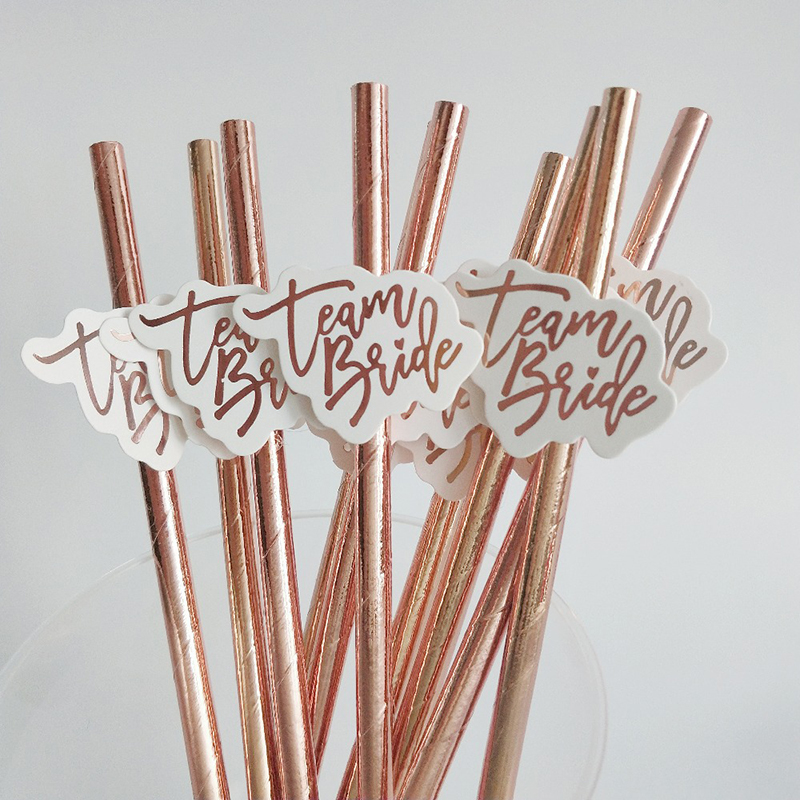 10pcs Team Bride Rose Gold Str - огляд і ціна Paper Straw Color