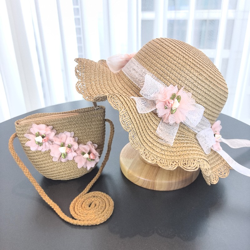 Girls 2pcs Straw Hat Solid Col - огляд і ціна Paper Straw Color